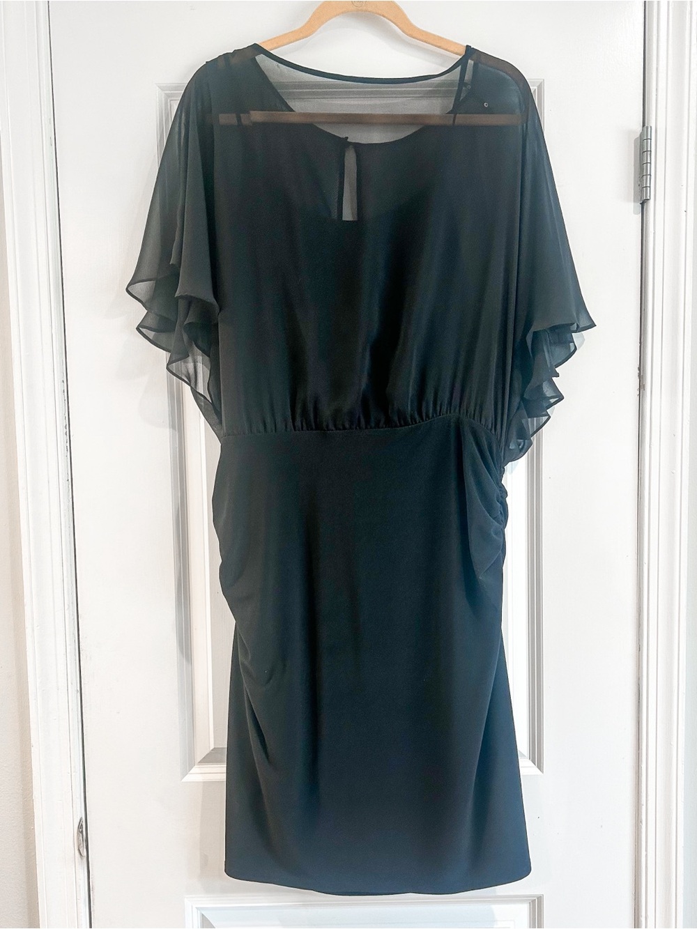 White House Black Market Black Chiffon Flutter Sleeve Mini Dress XL